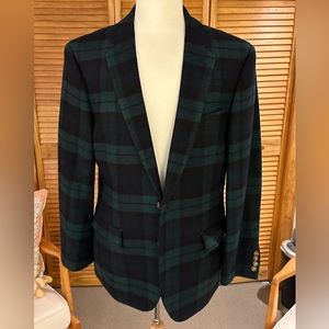 Mens J Crew black watch wool blazer